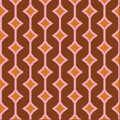 70's Retro Seamless Pattern. 60s and 70s Aesthetic Style. Pink, Gold and Brown colors. 