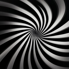 This abstract design features a dynamic swirl of black and white stripes, creating an optical illusion effect.