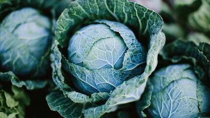 Obraz premium Fresh Organic Cabbage Close-up in Natural Setting