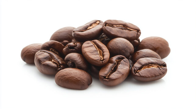 A small pile of roasted coffee isolated on a white background.