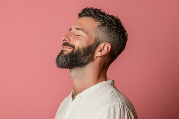 Fototapeta premium A close up of a man's face with her eyes closed