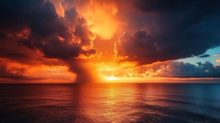 Obraz premium Majestic Orange Sunset Over the Ocean Horizon