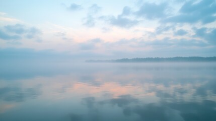Fototapeta premium Serene Morning Bliss: Misty Sky and Soft Clouds