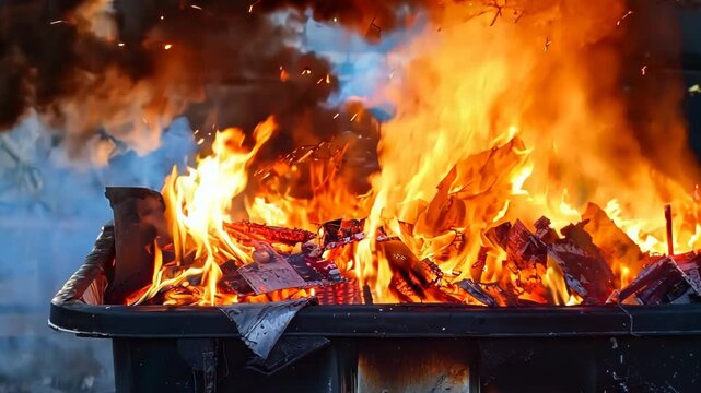 Blazing Fire in a Dumpster