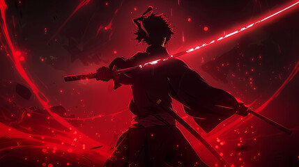 Fototapeta premium samurai anime character with red background