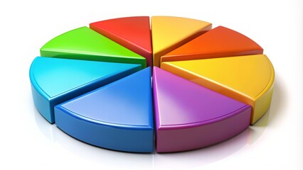 Fototapeta premium Colorful 7-piece pie chart illustration with bold sections and white background, representing diversified data or market share in a visually appealing manner.