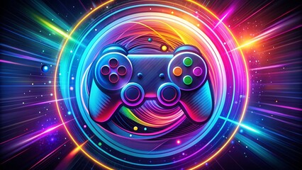Colorful abstract logo featuring a stylized video game controller surrounded by swirling shapes and neon lights, evoking a sense of dynamic digital entertainment.