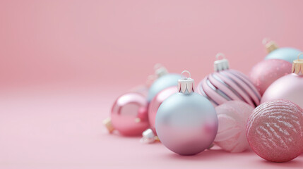 pink christmas balls on a pink background
