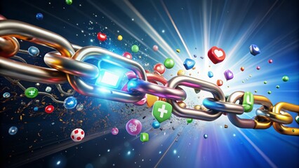 Colorful digital illustration of various social media icons bursting out of a broken chain, symbolizing freedom and empowerment in online communication.