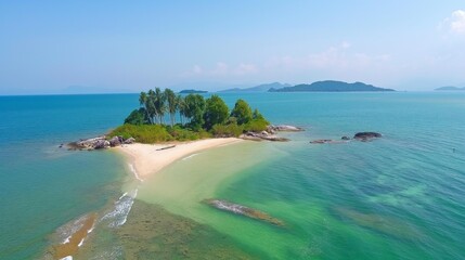 Fototapeta premium AI generator image of houes ,island in the middle of the water, beautiful island in the middle of the sea, bird's eye view