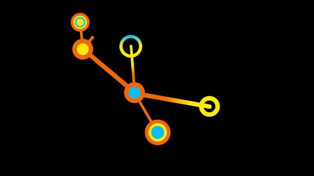 Abstract network of dots and lines, rotating and filling the screen. Communications, networks concepts.