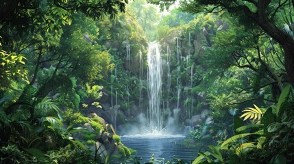 Lush Jungle Waterfall.