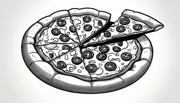 Illustration pizza logo restaurant noir et blanc.