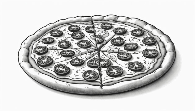 Illustration pizza logo restaurant noir et blanc.
