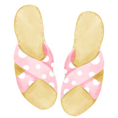 Summer pink sandals, summer watercolor collection illustration and clipart, watercolor style, hand painting, no AI