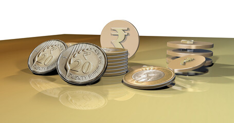 Indian 10-20 rupees coins stack 3d Illustration 3