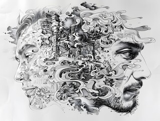 Abstract Portrait with Architectural Elements.