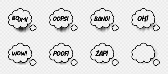 Comic speech bubbles with halftone shadows. Vector illustration in pop art style