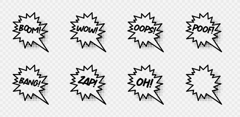 Comic speech bubbles with halftone shadows. Vector illustration in pop art style