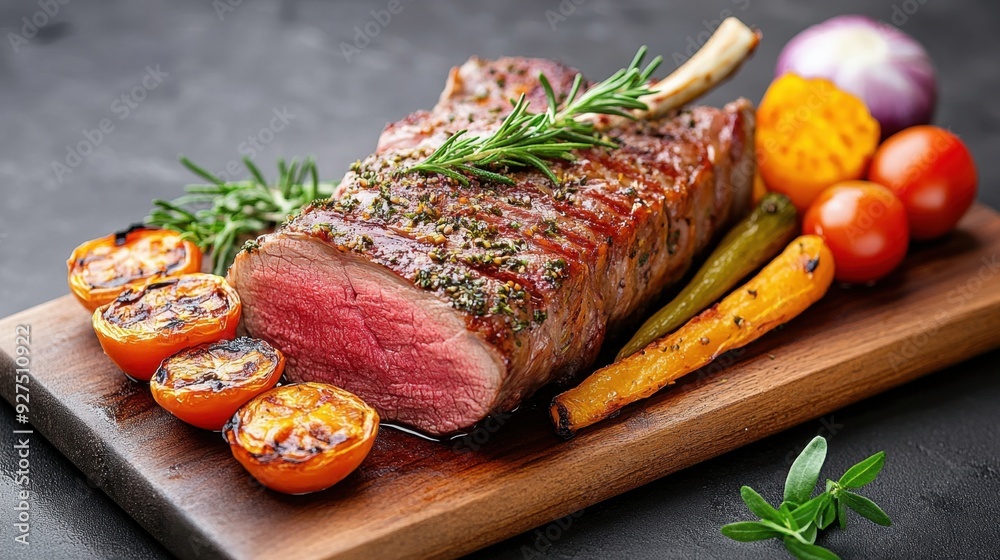 Wall mural a succulent rack of lamb, grilled to perfection, with a herb crust and served with roasted vegetable