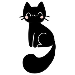 Watercolor illustration of a cute cat face with pink cheeks and a playful expression on a black background