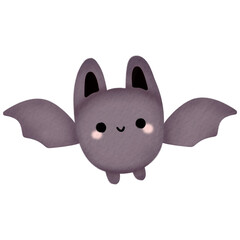 Watercolor illustration of an adorable black bat with bunny ears and a playful design