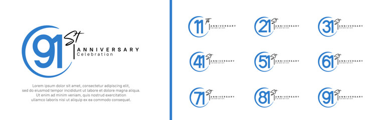 anniversary logo set. vector design blue and black color for celebration event