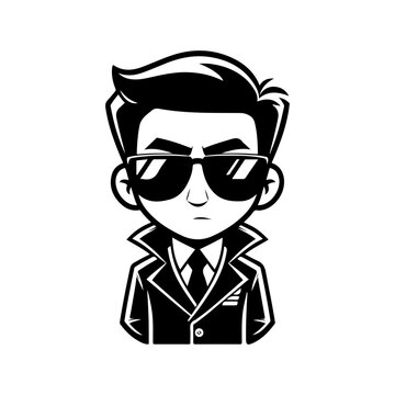 recommend clip art: Spy Agent in Coat and Glasses, Cartoon Vector Icon