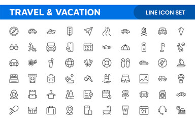 Travel and Vacation Outline Icon illustration. Editable line icon set.