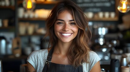 Barista in a sleek cafe, serving coffee, reflecting her achievements as a small business owner in the cafe industry.