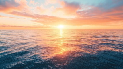 Obraz premium Sunset over the ocean with Peach Fuzz hues warm colors blend with the water creating a serene and captivating scene perfect for landscape photography