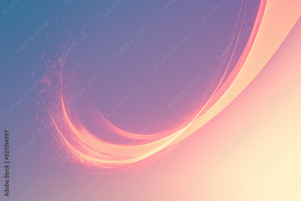 Wall mural dynamic swoosh of light and particles in a vibrant gradient background transitioning from warm peach