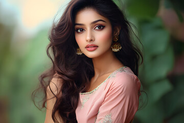 Naklejka premium Young beautiful Indian woman with long hair style