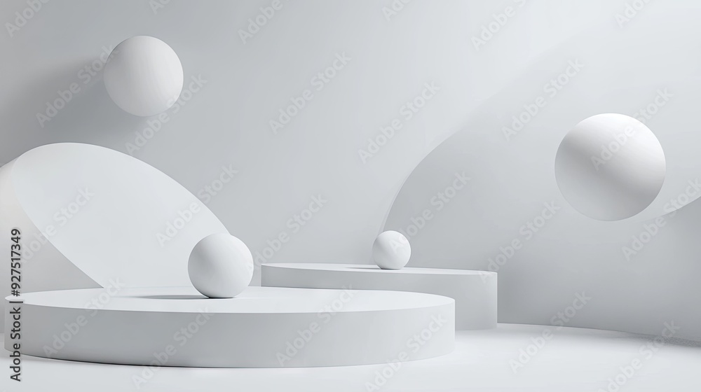 Poster abstract 3d floating spheres in a minimal scene with open space for product presentation. perfect fo