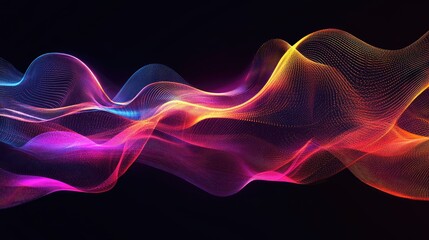 Obraz premium Abstract dynamic sound wave background with energetic, pulsating lines in vivid colors. Perfect for music, tech, and multimedia design. High-tech vector illustration.