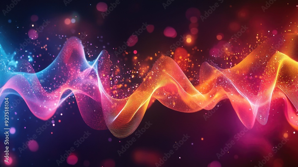 Poster abstract illustration of colorful sound waves capturing audio and voice energy. vibrant gradients an