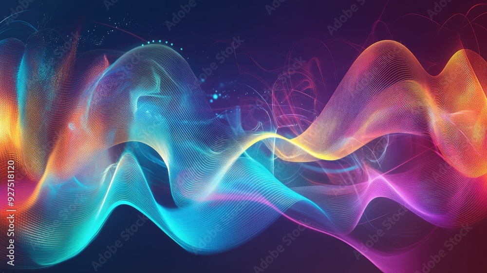 Poster abstract illustration of colorful sound waves capturing audio and voice energy. vibrant gradients an