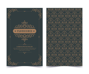 Vintage ornament greeting card vector template