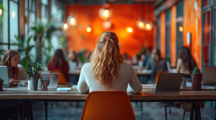 A freelancer networking at a co-working space, interacting with peers.