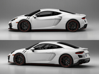 Fototapeta premium White sports car with red trim, side view.