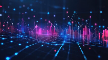 Fototapeta premium Business investment graph showing growth to success on a dark blue background. Financial data strategy with stock market trading charts and profit indicators.