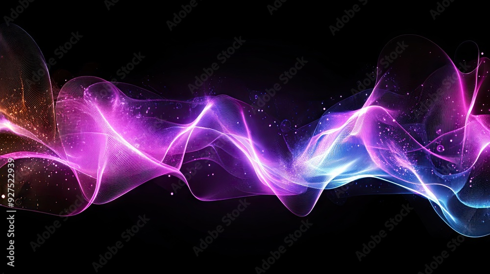 Poster creative sound wave background with pulsating, fluid lines and glowing effects. suitable for tech an