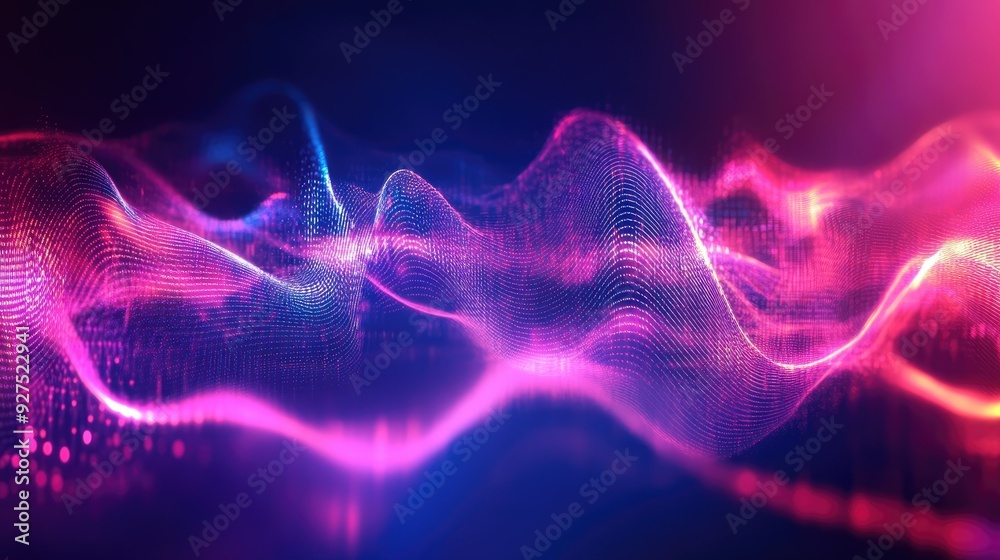 Poster creative sound wave background with pulsating, fluid lines and glowing effects. suitable for tech an