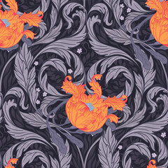 Obraz premium Floral vintage seamless pattern for retro wallpapers. Enchanted Vintage Flowers. Arts and Crafts movement inspired. Design for wrapping paper, wallpaper, fabrics and fashion clothes.