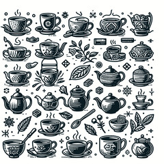 Tea and cup icon set vector