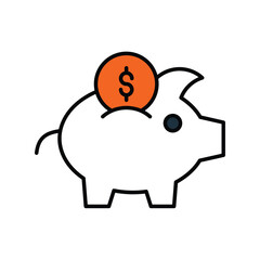 piggy bank color line icon with white background vector stock illustration