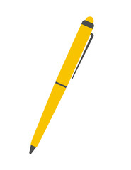 Ballpoint yellow pen. Isolated on a white background. Vector illustration in flat style.	