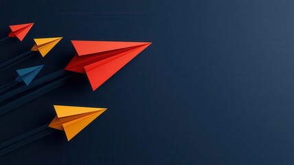 Paper planes folded from digital blockchain code, flying in a virtual sky, flat design illustration
