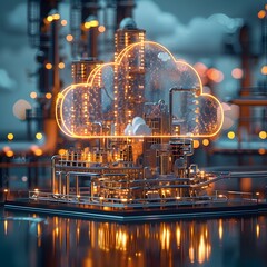 Futuristic Cloud Powered Industrial Factory Showcasing the Technological Future of Production