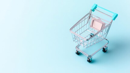 Shopping cart experience flat design, top view, e-commerce integration theme, 3D render, vivid